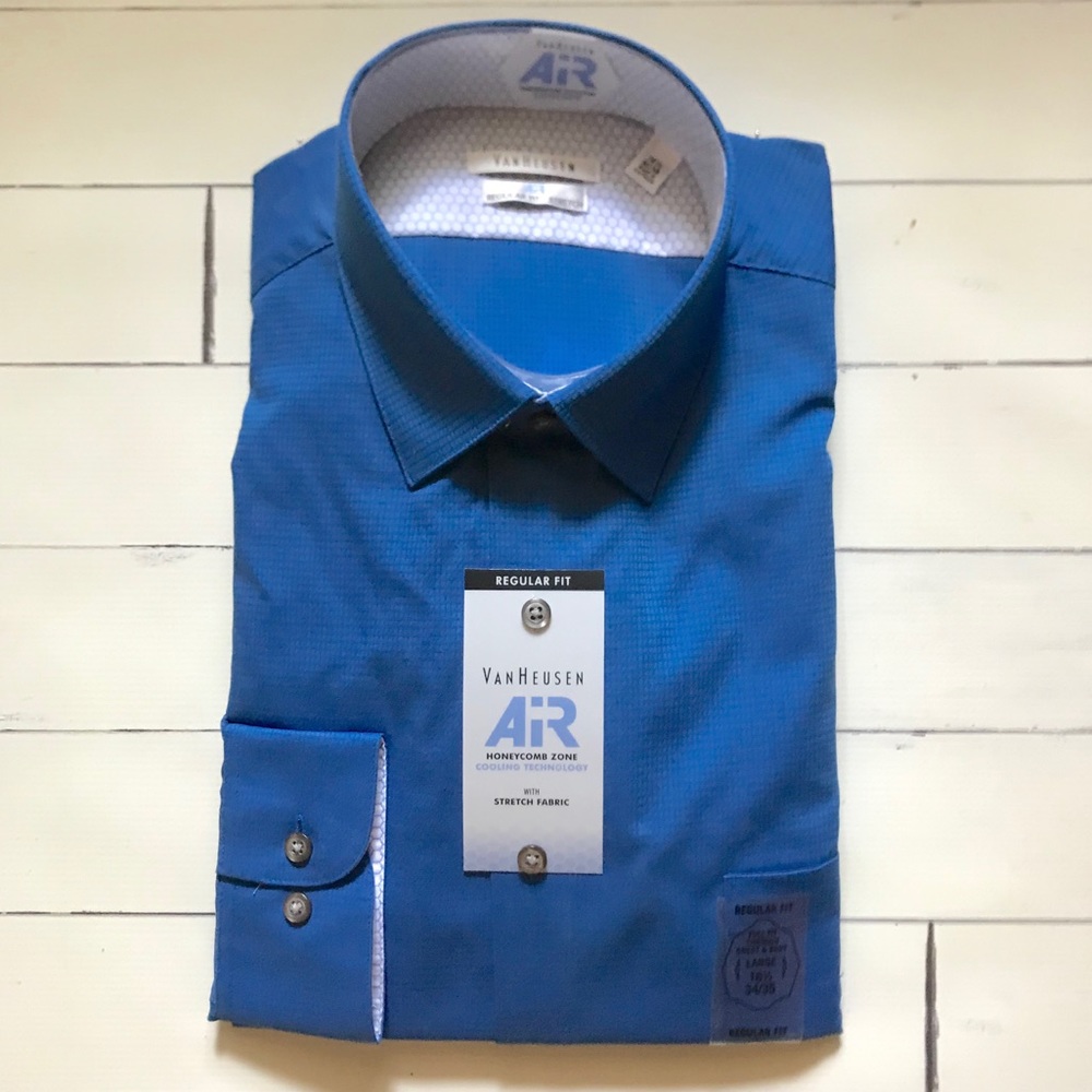 Van Heusen Honeycomb Zone Blue Button Dress Shirt